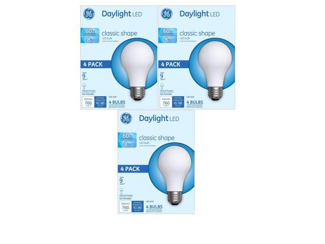 (12 bulbs) GE Lighting 99192 Daylight Classic Shape A19 LED 8 watts (60 Watt Replacement), 760-Lumen, Medium Base, Frosted Daylight, LED Light Bulb