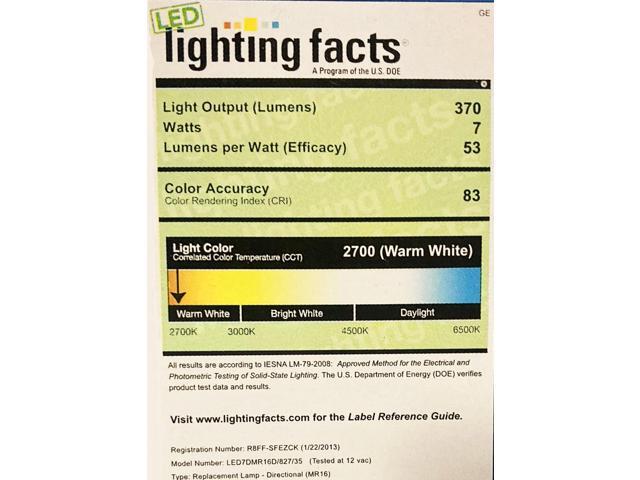 (case of 6) GE 69924 Energy Smart LED Flood Light, 7 watt, 12 volt, MR16, 2-Pin (GU5.3) Base, 370 lumens, 83 CRI, 2700 K