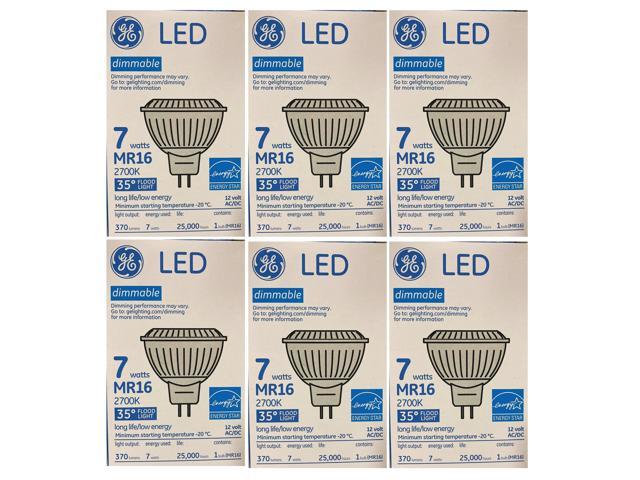 (case of 6) GE 69924 Energy Smart LED Flood Light, 7 watt, 12 volt, MR16, 2-Pin (GU5.3) Base, 370 lumens, 83 CRI, 2700 K