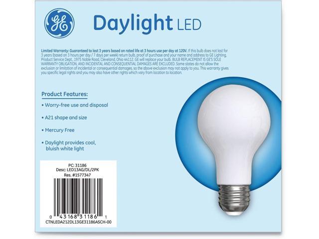 (6 bulbs) GE 31186 LED A2, 5000K Daylight, 13 watts, 100 watt equivalent, non-dimmable