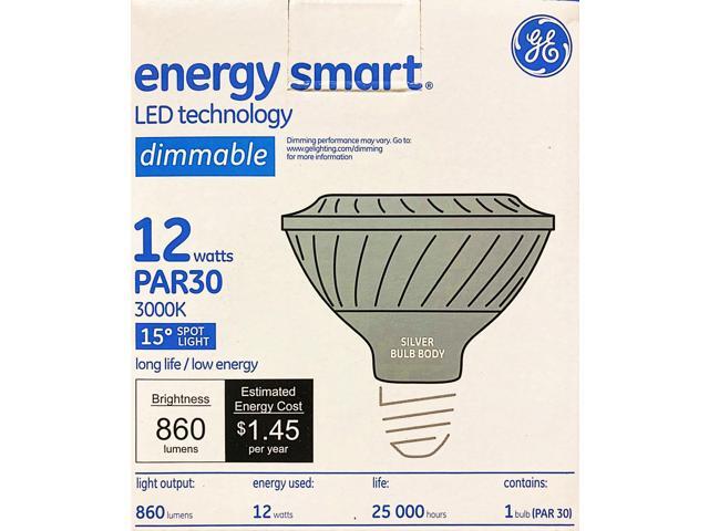 (4 bulbs) GE 67922 LED energy smart PAR30 Spotlight, 12 watt, Dimmable, 3000K, 860 lumens LED light bulb