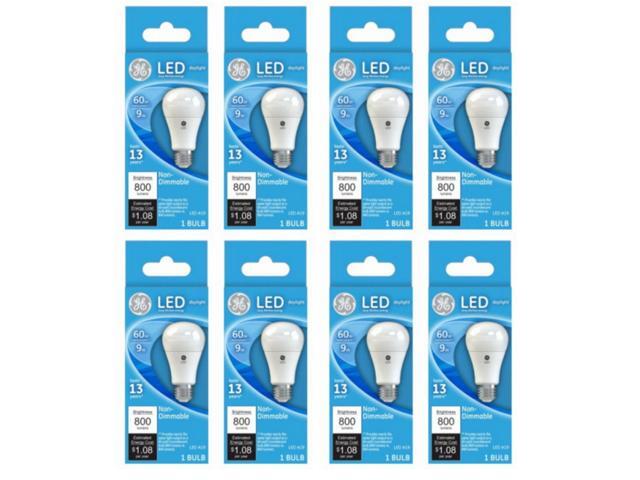 (case of 8) GE Lighting 61966 LED A19 Bulb, 9 watts, 800 lumens, 5000K Daylight, LED Light Bulb