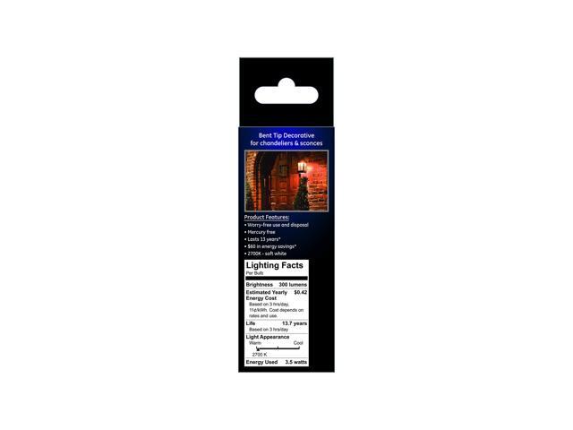 (case of 12) GE Lighting 28479 Bent Tip Decorative LED Chandelier bulb, 40 watt equivalent, medium base, 300 lumens soft white