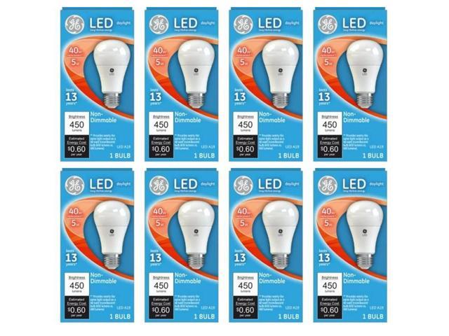 (case of 8 bulbs) GE Lighting 61961 LED A19, 40 watt equivalent using only 5 watts, Daylight, Medium Base, Frosted LED Light Bulb, 450 lumens