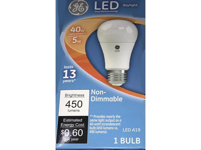 (case of 8 bulbs) GE Lighting 61961 LED A19, 40 watt equivalent using only 5 watts, Daylight, Medium Base, Frosted LED Light Bulb, 450 lumens