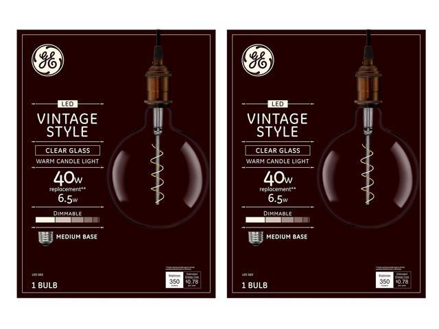 (2 bulbs) GE Vintage Globe LED Light Bulb, Meandering Spiral filament, G63, Clear Glass LED Edison Bulb, 6.5-Watt (40 Watt Replacement) Dimmable,...