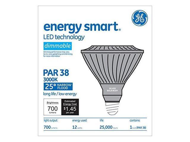 (case of 6) GE 66112 LED12DP38S830/25 Narrow Flood LED PAR38 Light Bulb, 3000K, 700 lumens, medium base, dimmable