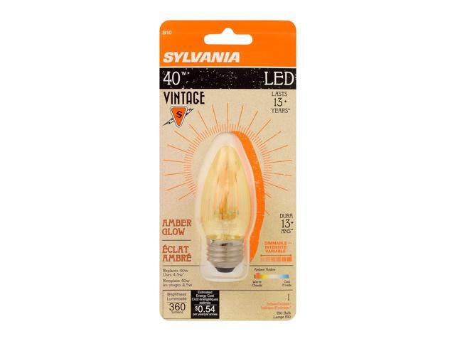 SYLVANIA 79721 Vintage LED Light Bulb, Efficient 4 Watts, B10 Medium Base, Amber Glass Edison Style, Warm White 2175K, Dimmable