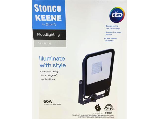 Philips Stonco LED Slim Outdoor Floodlight Area Light, 48 watt, 4000K, Knuckle and Yoke Mount, Bronze, 5472 lumens LED security landscape...