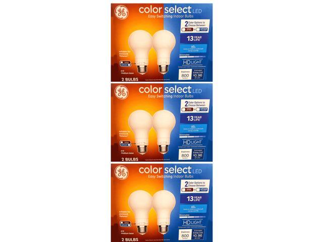 (case of 6 bulbs) GE color select LED Indoor LED Light Bulbs, A19, relax or refresh, 2 color options on each bulb, HD Light, Dimmable, 800 Lumens,...