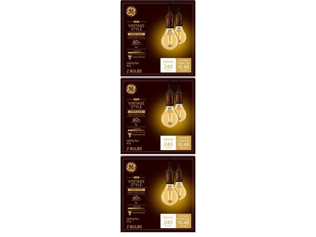 (6 bulbs) GE Lighting 42160 LED A15 Vintage Amber Glass, 4 watt, 240-Lumen, Dimmable LED Bulb with Candelabra Base, Warm Candle Light, ceiling fan...