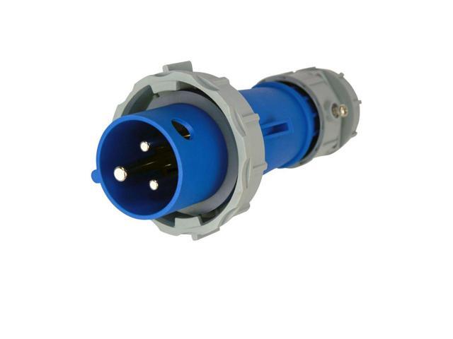 EATON Arrow Hart AH320P6W Pin and Sleeve Plug, 20A 250V, Extra Heavy-Duty, #12, #10 AWG, back wire, blue, nickely plated brass, grounding, 3 wire,...