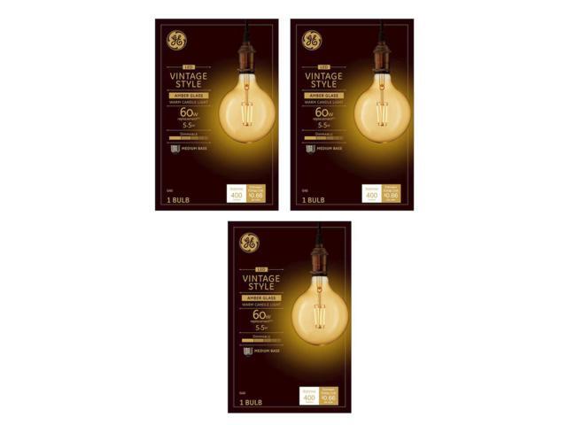(case of 3 bulbs) GE Lighting 48631 Vintage LED G40 Light Bulb, Warm Candlelight, Amber Glass, 60 watt equivalent using only 5.5 watts, 400 lumens,...