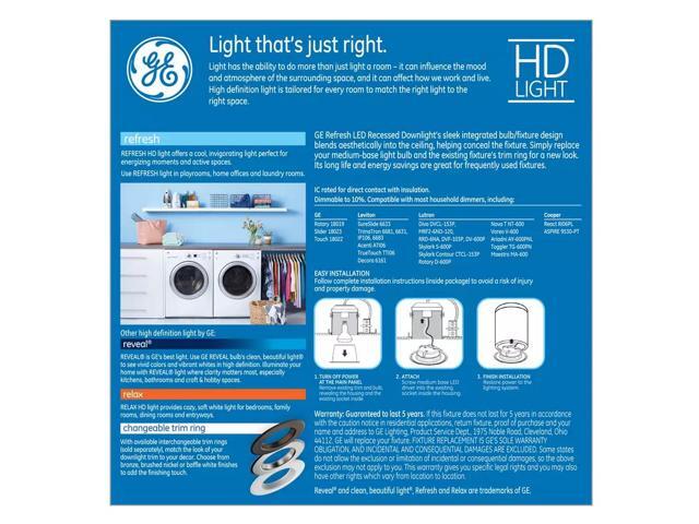GE Refresh LED Recessed Downlight, 65 Watt Equivalent, 4 inch, RS4, White Dimmable Recessed Downlight, Energetic Daylight 5000K