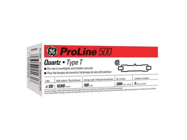 GE Lighting 24931 Proline500 Quartz T3 DEQ 130V 500-Watt Light Bulb, 10300 lumen, R7S base, 6-Pack Q500T3CL/PRO-6PK