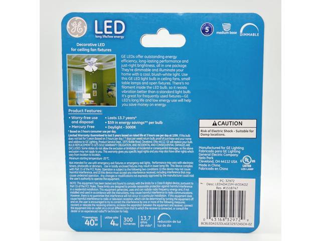(6 bulbs) GE Lighting LED A15 Light Bulb, 40 Watt Equivalent, Daylight 5000K, Dimmable Ceiling Fan Light Bulb, 300 lumens