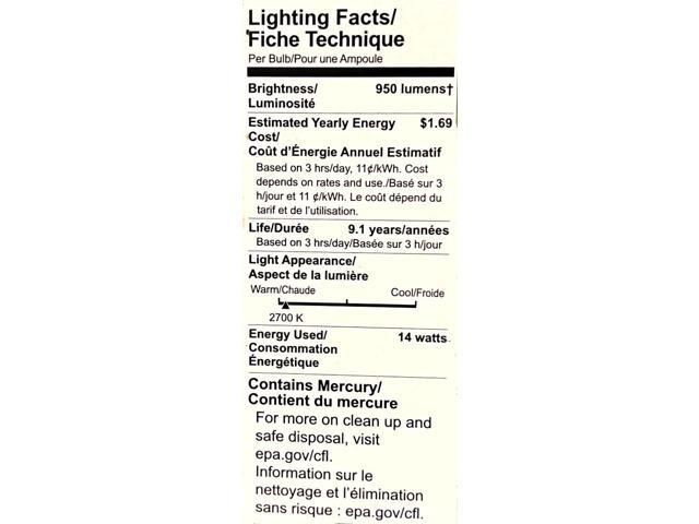 (6 bulbs) GE 94543 Compact Fluorescent 14 watt Light Bulb, FLE14HT3/2/827 T3 Spiral Curlicue Compact Fluorescent Lamp, medium base, 2700K, 950...