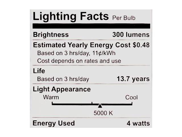 (4 bulbs) GE 32275 LED Daylight A15, 40 watt equivalent, 300 lumens, 5000K Daylight A15 Ceiling Fan/Appliance frosted finish medium base Dimmable...
