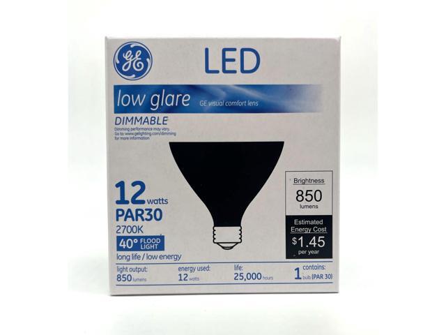GE 50630 low glare LED PAR30, 12 watt, black, Dimmable, Visual Comfort Lens, 40 degree flood LED light bulb, 850 lumens, 2700K warm white,