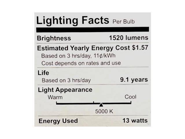 (6 bulbs) GE 31186 LED A2, 5000K Daylight, 13 watts, 100 watt equivalent, non-dimmable
