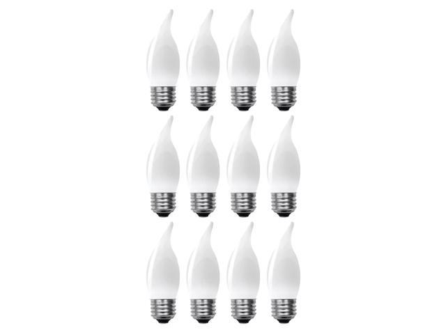 (case of 12) GE Soft White LED Chandelier Candle Bulb, 5 watt, 500 lumen, medium base, dimmable, frosted, bent tip, decorative LED CAM bulb, 60...