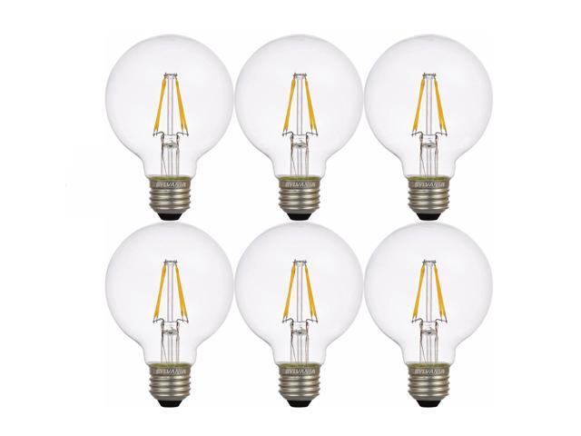 (6 bulbs) Sylvania LED Globe G25, 40 watt equivalent, Crystal Clear, Dimmable, Indoor/Outdoor, Medium Base, Made in the USA