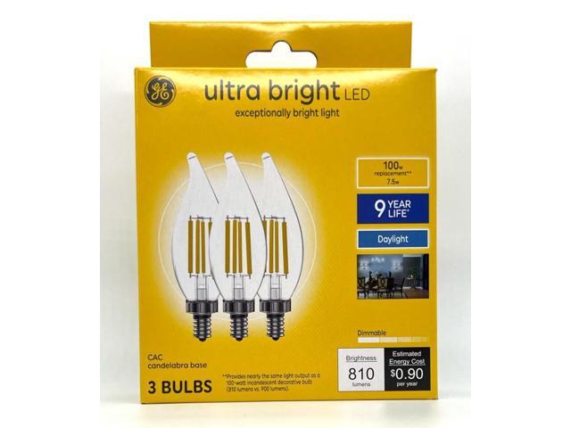 GE ultra bright LED 100 watt equivalent CA12 Daylight Dimmable Decorative Candle Light Bulb (3 pack)