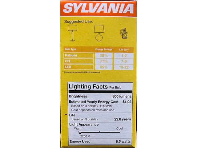 (6 bulbs) Sylvania LED 8.5 watt A19 Dimmable Light Bulb GU24 base 2700K Soft White Indoor/Outdoor 60 watt equivalent