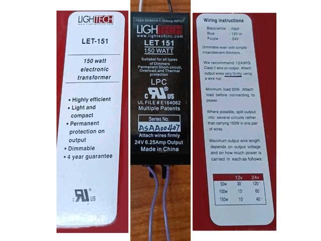 GE 66970 - Lightech 150 watt Output 120 volt Input Electronic Halogen Transformer (LET-151-24V), Dimmable