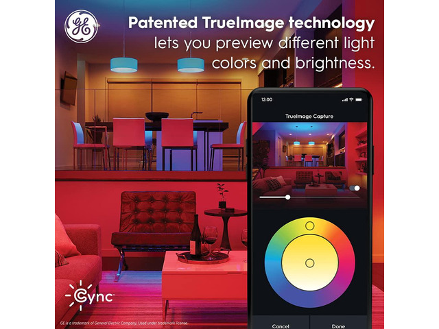 (2 bulbs)GE CYNC Smart LED Light Bulbs, Color Changing, Bluetooth Enabled, Works with Alexa and Google