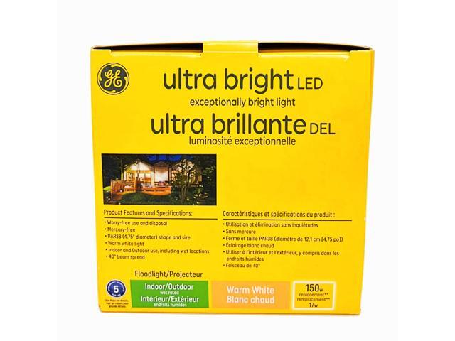 GE ultra bright LED PAR38 floodlight, warm white, 1500 lumens of brilliance, 17 watts, Indoor-Outdoor, wet rated, Dimmable, medium base LED flood...