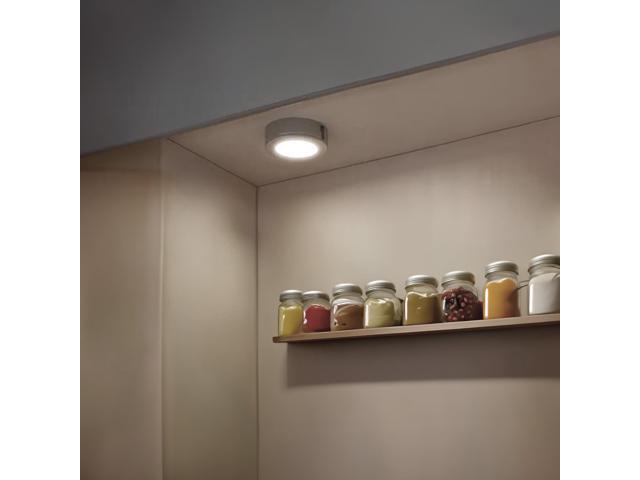 GE 4 Watt Dimmable Modern Easy Linking Corded Electric ?Ceiling Mount Plastic 5,0000 Hour 3.1 Inch Diameter LED Puck Lights, Set of 5, Silver