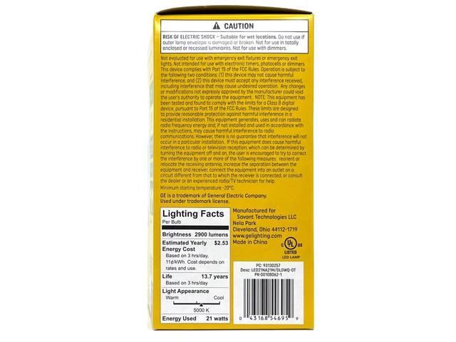 GE Ultra Bright LED A21, 200 Watt Replacement, 2900 lumens, 21 watts, Daylight 5000K, A21 General Purpose LED Light Bulb