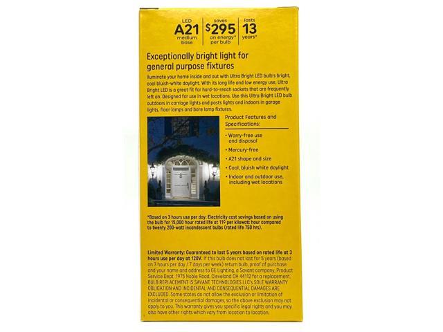 GE Ultra Bright LED A21, 200 Watt Replacement, 2900 lumens, 21 watts, Daylight 5000K, A21 General Purpose LED Light Bulb