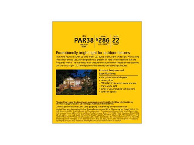 GE Lighting Ultra Bright Warm White 120W Replacement LED Outdoor Floodlight PAR38 Light Bulb (1-Pack), (93128216)