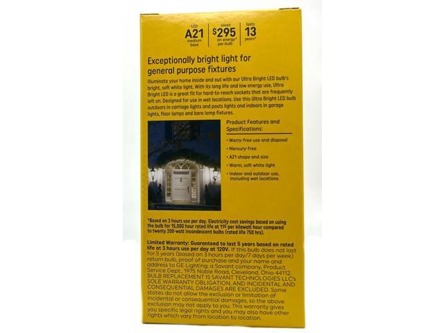 GE ultra bright LED A21, 21 watt, 2900 lumens, Soft White, Outdoor, Non-Dimmable LED ultrabright Light bulb