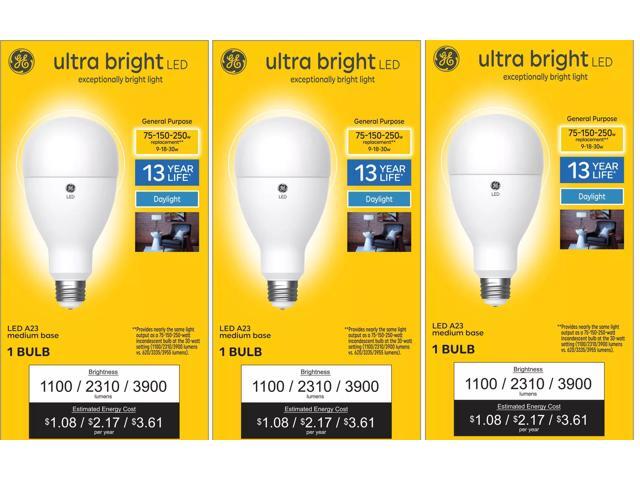 (case of 3) Plump GE ultra bright LED 3-way light bulb, 75/150/250 watt equivalent, Daylight, 1100/2310/3900 lumens, exceptionally bright LED,...