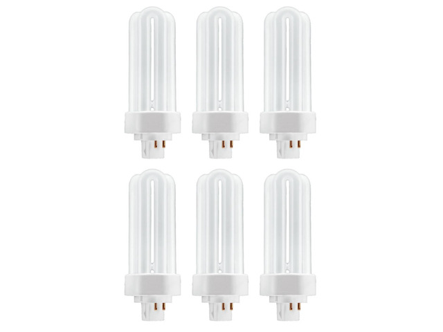 (6 bulbs) GE Cool White 26 watt Plug-in CFL GX24q-3 Base, 5.2 inch F26TX, 4100K Cool White, 1800 lumen, Compact Fluorescent Light Bulb
