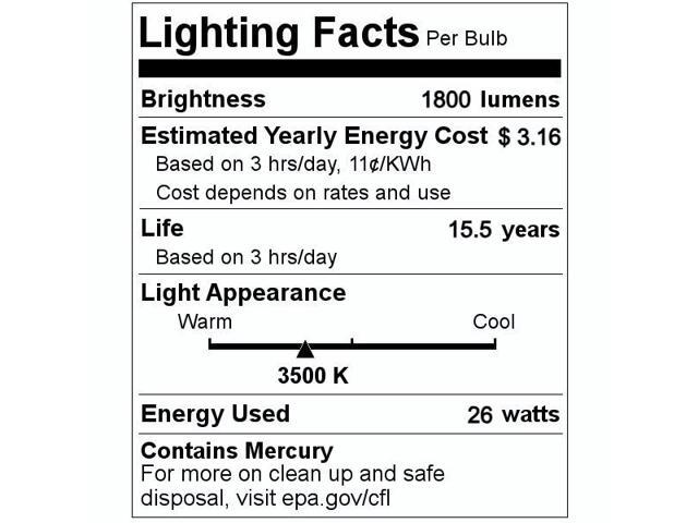 (6 bulbs) GE Lighting Bright White 26 watt Plug-in CFL, G24q-3 base, 6.4 inch, F26DX 3500K, 1800 lumen, compact fluorescent light bulb