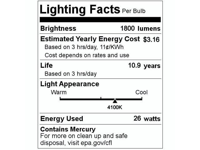 (6 bulbs) GE Bright Cool White 26 watt Plug-in CFL G24d-3 base, 6.7 inch, F26DX, 4100K Cool White Compact Fluorescent CFL Light Bulb