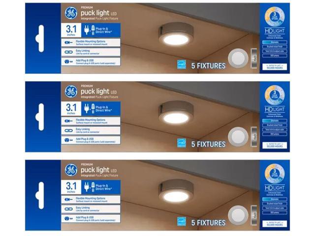 (case of 15 total pucks) GE 4 Watt Dimmable Modern Easy Linking Corded Electric ?Ceiling Mount Plastic 5,0000 Hour 3.1 Inch Diameter LED Puck...
