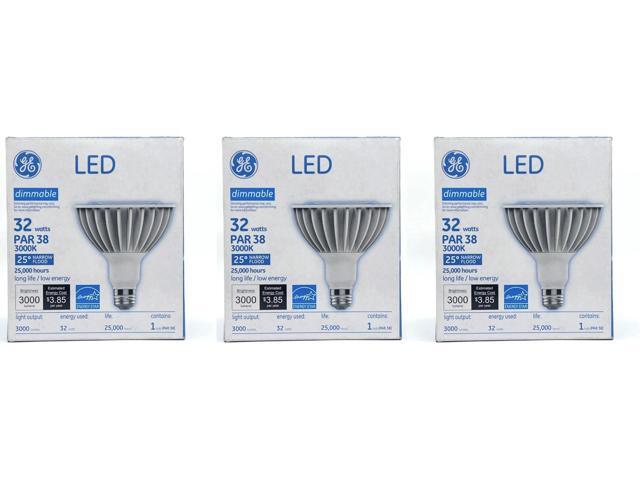 (case of 3 bulbs) GE 88801 LED PAR38, 3000K, 25 degree narrow flood lamp, 3000 lumens, 32 watts, long life low energy