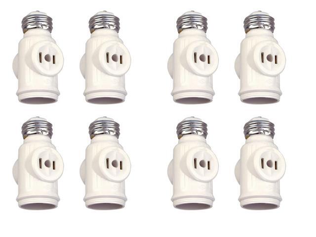 (case of 8) Eaton socket adapter, One socket to one socket with two 250W NEMA 1-15R outlets, 125V, Medium base, White, Thermoplastic, 715-3W-SP