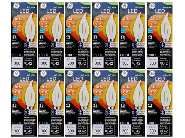 (case of 12 bulbs) GE 33600 Outdoor LED Decorative Light Bulb, 3.5 Watt (40 Watt Equivalent) Soft White, Candelabra Base, Dimmable, Clear, Bent Tip...