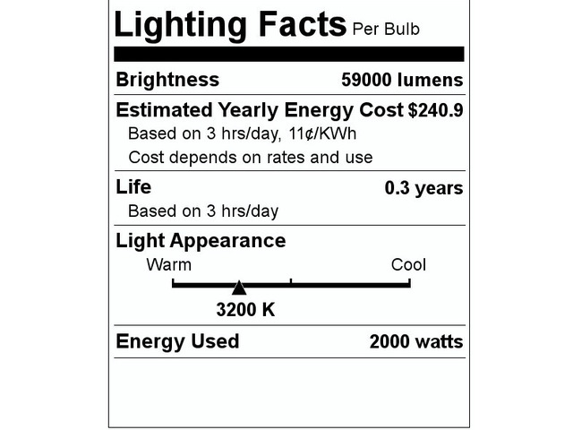 GE 88610 Specialty Halogen Light Bulb (88610) #CYX - 2,000 watt - 120 volt - T10 - Mogul Bi-Post (G38) Base - 3,200K - Quartzline - Showbiz