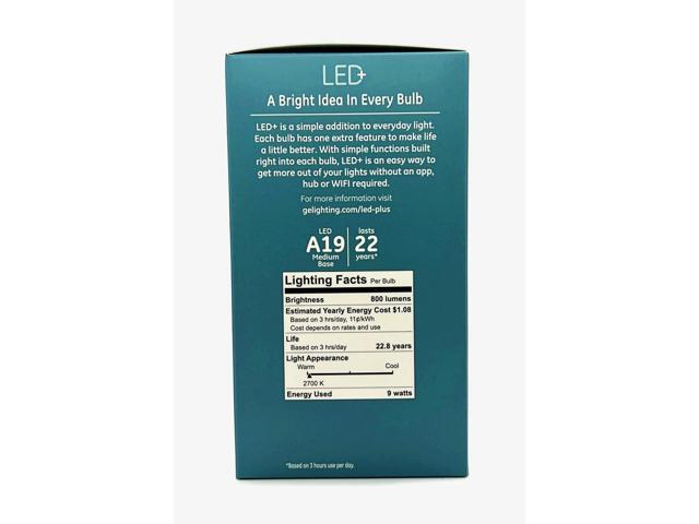 GE LED+ Dusk to Dawn LED Light Bulb, Soft White, A19, Outdoor use, 9 watts, 800 lumens, medium base, turns on at night, turns off during the day,...
