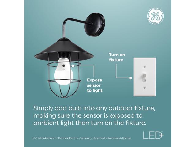(3 bulbs) GE LED+ Dusk to Dawn A19 LED Light Bulbs, Automatic On/Off Outdoor Light, 8.5W, Soft White