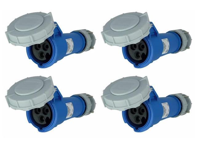 (case of 4) Eaton AH320C6W Pin & Sleeve Connector, 20A, 250V, 2 pole 3 wire, grounding, Blue, Extra Heavy-Duty, IP69K, AH320C6W