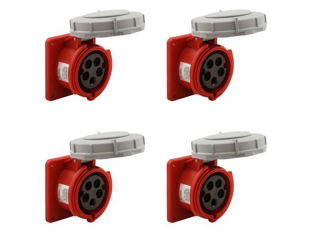 (case of 4) Eaton Arrow Hart AH532R6W Pin and Sleeve Recptacle, 32A 220/380V 4P5W, watertight, Red