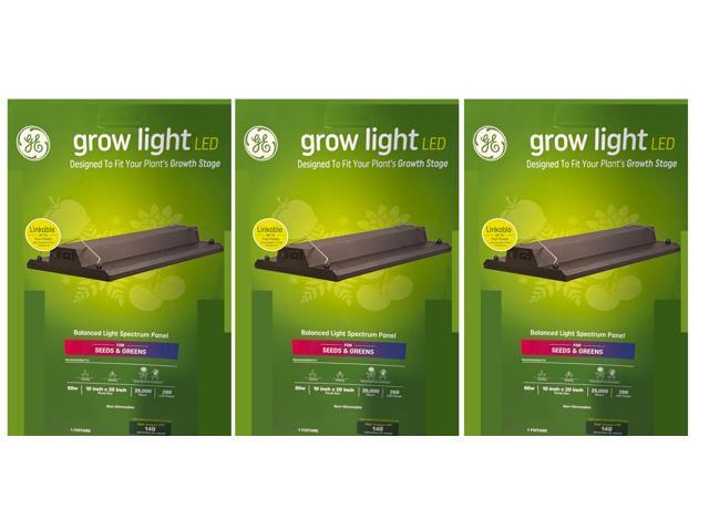 (quantity of 3) GE grow light LED for Seeds and Greens, balanced light spectrum, 10 inch x 20 inch LED panel, 80 watt, High Output 140 PPF...